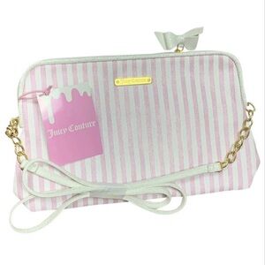 Juicy Couture Pink & White Striped Crossbody with Gold Accents